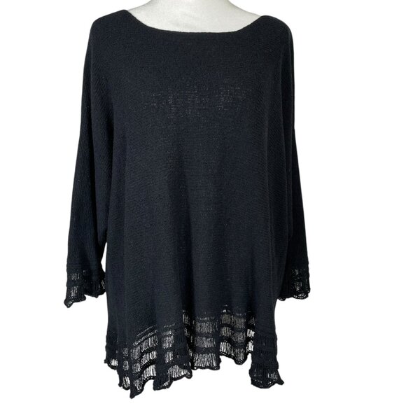 J. Jill Silk Blend Black Crochet Trim Knit Sweater Boho Chic Pullover Size L - Picture 3 of 10